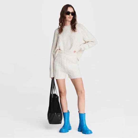 Rag Bone Pierce Cashmere Cable-Knit Sweater In Ivory Size Small
